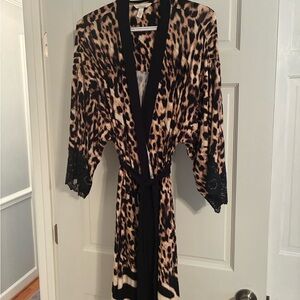 Soma Leopard Print Robe with Black Trim